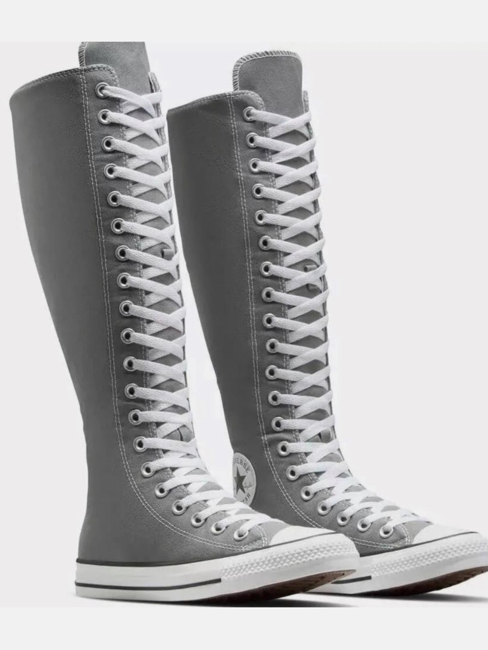 Knee-High Lace-Up Boots in Gray